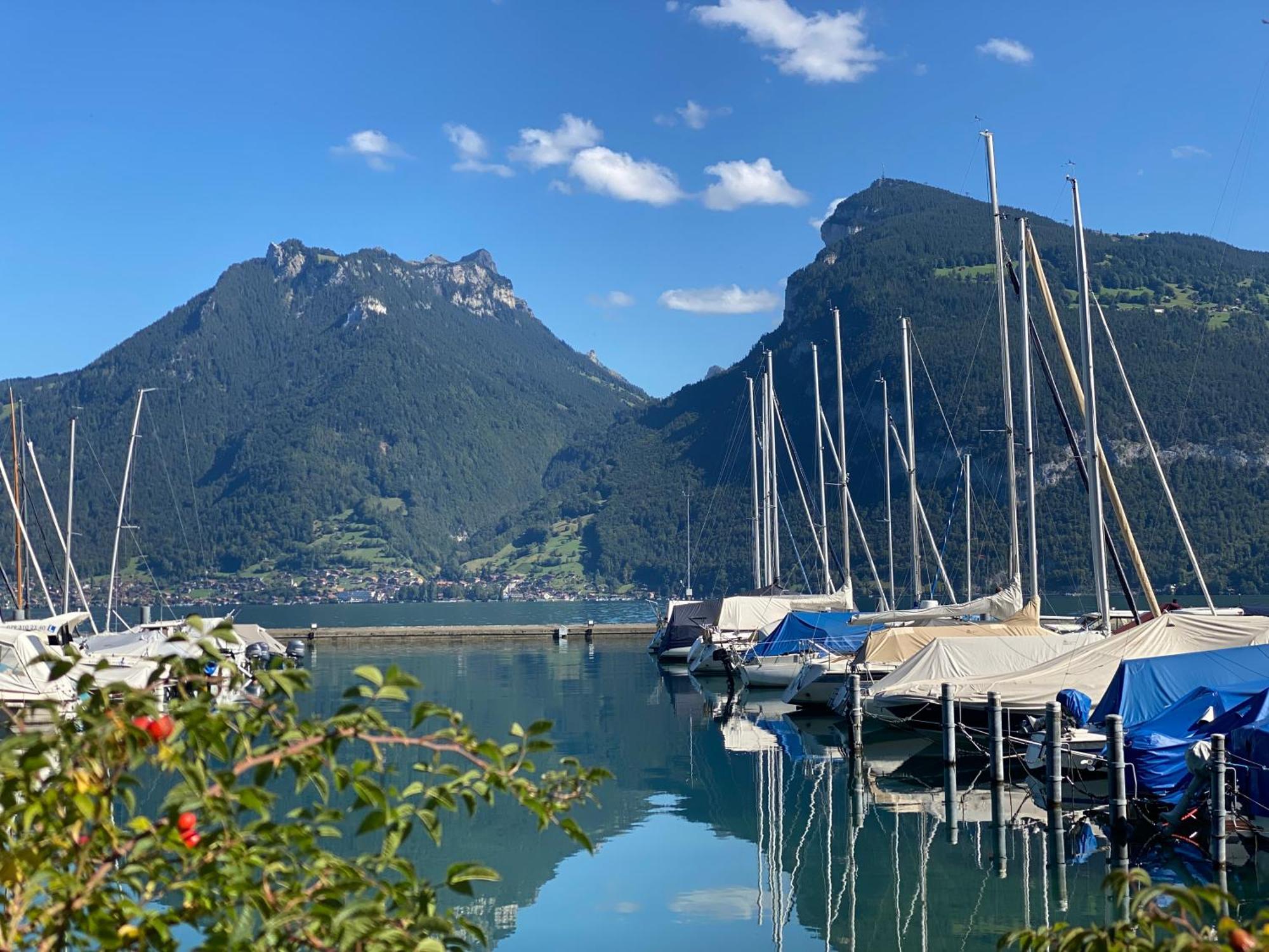 Herrlicher Blick Auf Berge Und See Faulensee Exteriör bild
